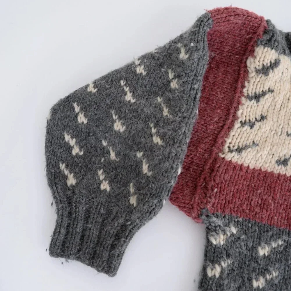 Handmade Unisex Cream And Gray Wool Crew Neck Sweater - Picture 7 of 9